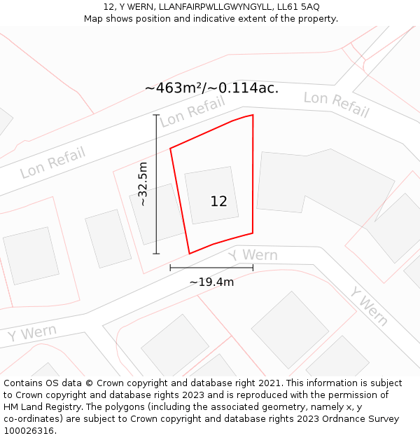 12, Y WERN, LLANFAIRPWLLGWYNGYLL, LL61 5AQ: Plot and title map