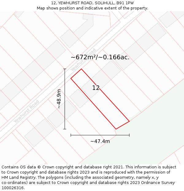 12, YEWHURST ROAD, SOLIHULL, B91 1PW: Plot and title map