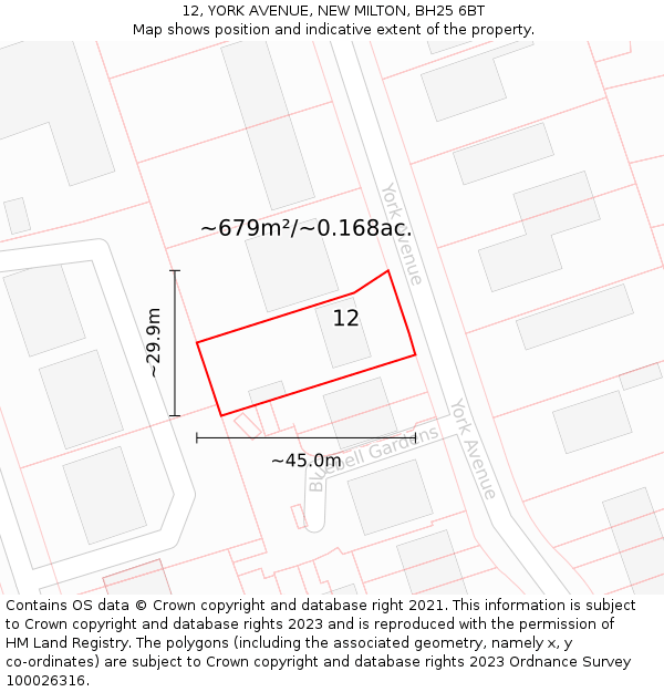 12, YORK AVENUE, NEW MILTON, BH25 6BT: Plot and title map