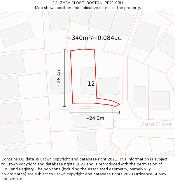 12, ZARA CLOSE, BOSTON, PE21 9BH: Plot and title map