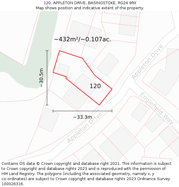 120, APPLETON DRIVE, BASINGSTOKE, RG24 9RX: Plot and title map