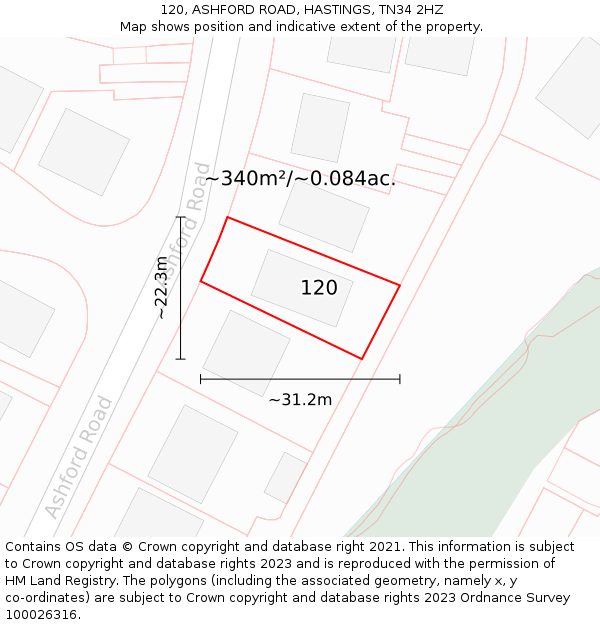 120, ASHFORD ROAD, HASTINGS, TN34 2HZ: Plot and title map