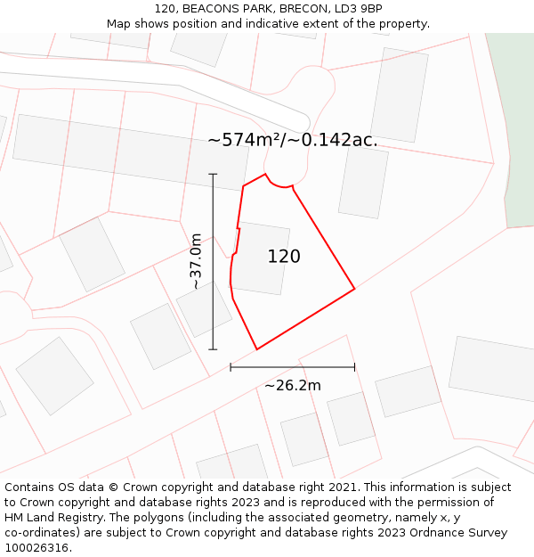 120, BEACONS PARK, BRECON, LD3 9BP: Plot and title map