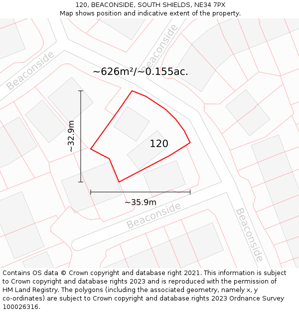 120, BEACONSIDE, SOUTH SHIELDS, NE34 7PX: Plot and title map