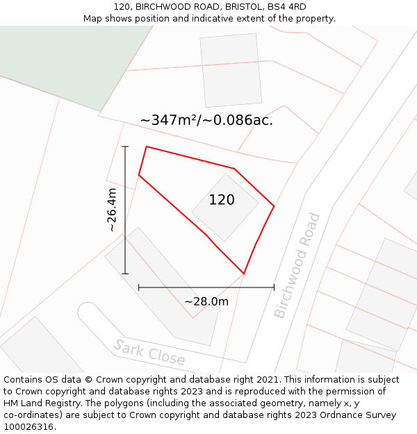 120, BIRCHWOOD ROAD, BRISTOL, BS4 4RD: Plot and title map