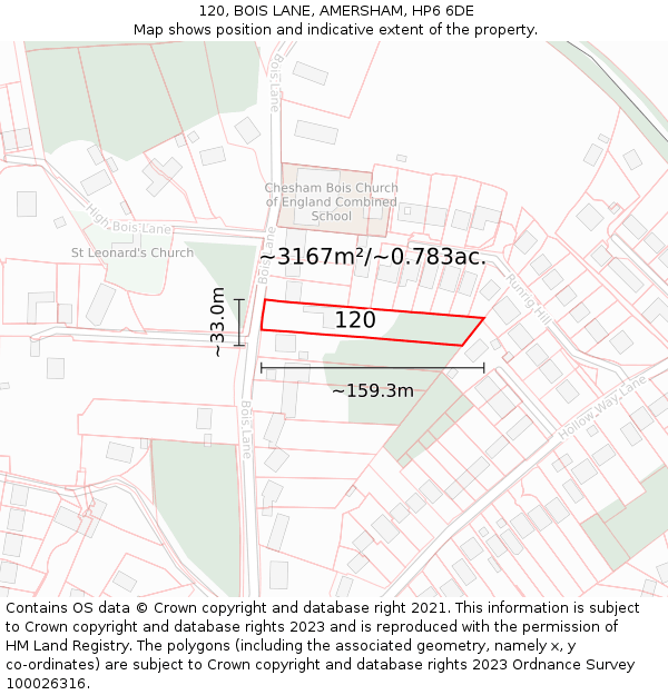 120, BOIS LANE, AMERSHAM, HP6 6DE: Plot and title map