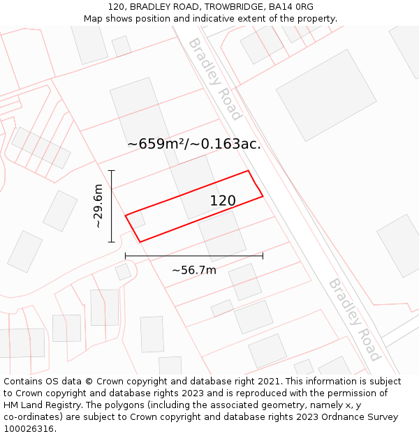 120, BRADLEY ROAD, TROWBRIDGE, BA14 0RG: Plot and title map