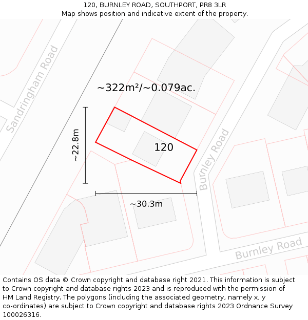 120, BURNLEY ROAD, SOUTHPORT, PR8 3LR: Plot and title map