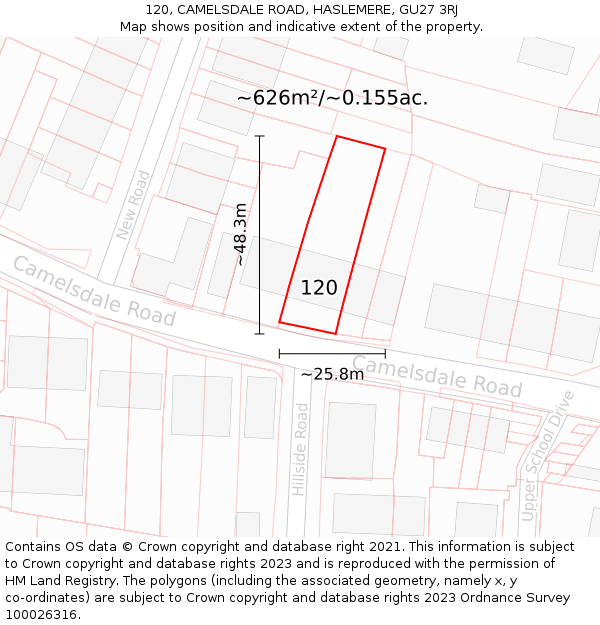 120, CAMELSDALE ROAD, HASLEMERE, GU27 3RJ: Plot and title map