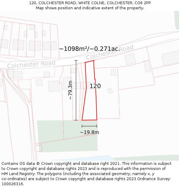 120, COLCHESTER ROAD, WHITE COLNE, COLCHESTER, CO6 2PP: Plot and title map