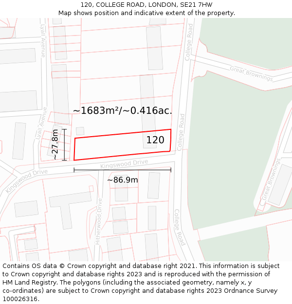 120, COLLEGE ROAD, LONDON, SE21 7HW: Plot and title map