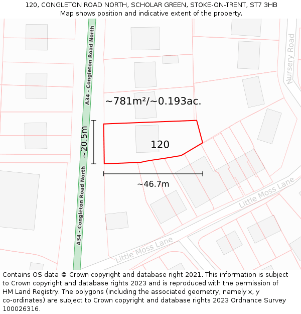 120, CONGLETON ROAD NORTH, SCHOLAR GREEN, STOKE-ON-TRENT, ST7 3HB: Plot and title map