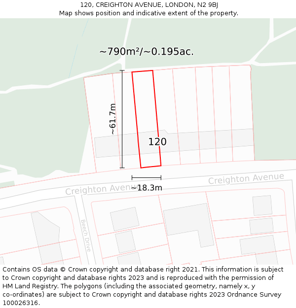 120, CREIGHTON AVENUE, LONDON, N2 9BJ: Plot and title map