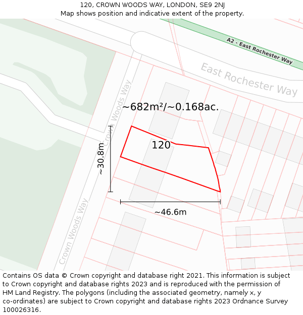 120, CROWN WOODS WAY, LONDON, SE9 2NJ: Plot and title map