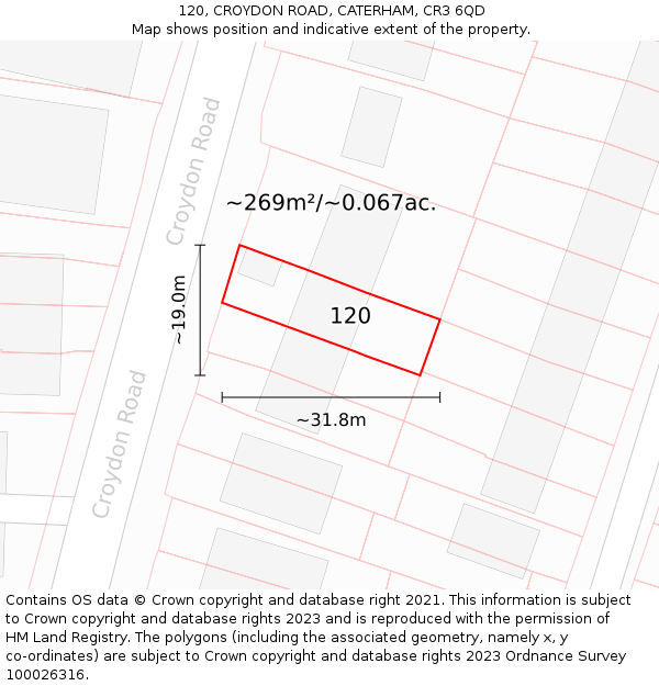 120, CROYDON ROAD, CATERHAM, CR3 6QD: Plot and title map