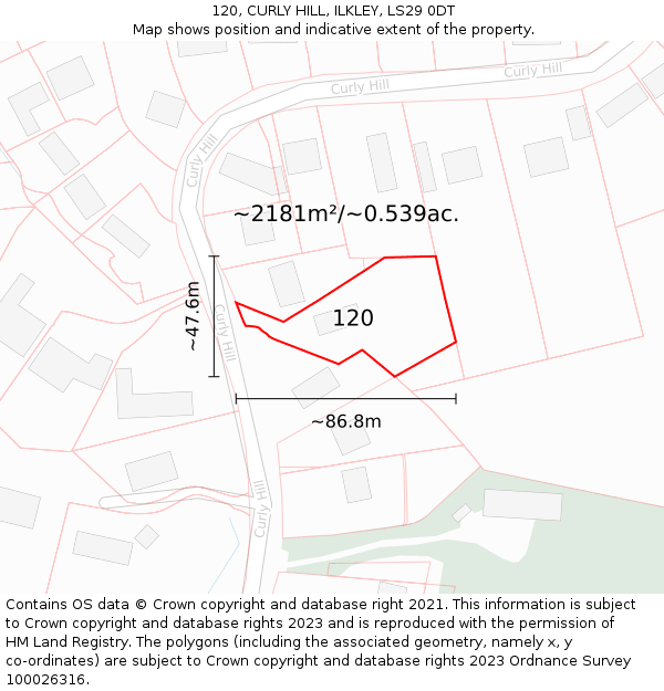 120, CURLY HILL, ILKLEY, LS29 0DT: Plot and title map