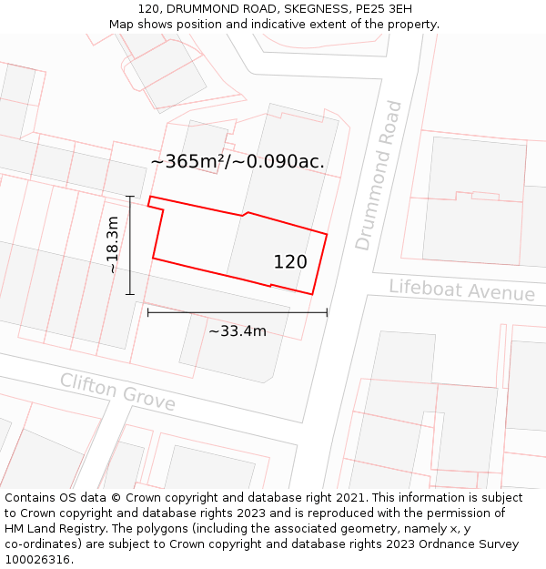 120, DRUMMOND ROAD, SKEGNESS, PE25 3EH: Plot and title map