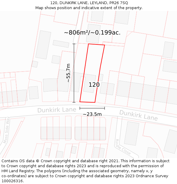 120, DUNKIRK LANE, LEYLAND, PR26 7SQ: Plot and title map