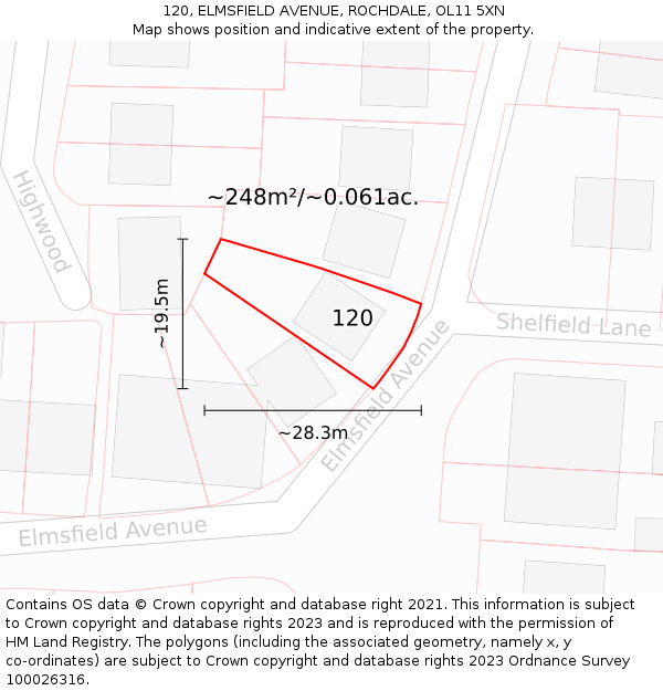 120, ELMSFIELD AVENUE, ROCHDALE, OL11 5XN: Plot and title map