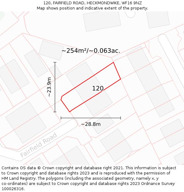 120, FAIRFIELD ROAD, HECKMONDWIKE, WF16 9NZ: Plot and title map