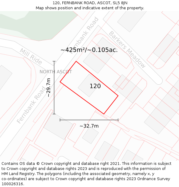 120, FERNBANK ROAD, ASCOT, SL5 8JN: Plot and title map