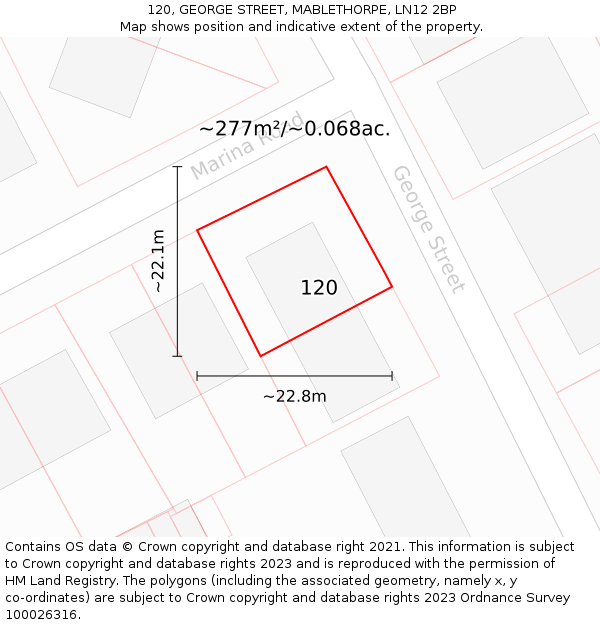 120, GEORGE STREET, MABLETHORPE, LN12 2BP: Plot and title map