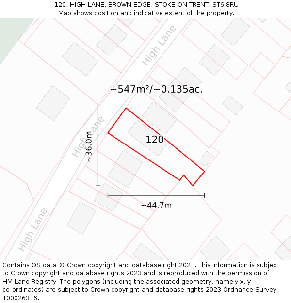 120, HIGH LANE, BROWN EDGE, STOKE-ON-TRENT, ST6 8RU: Plot and title map