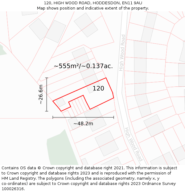 120, HIGH WOOD ROAD, HODDESDON, EN11 9AU: Plot and title map