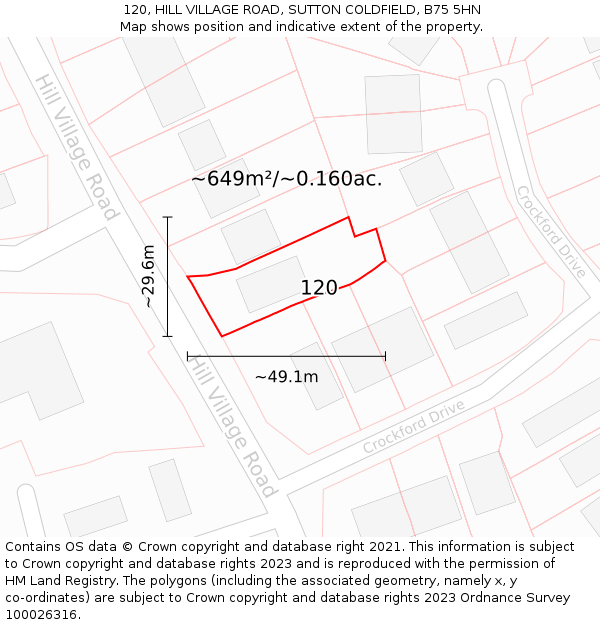 120, HILL VILLAGE ROAD, SUTTON COLDFIELD, B75 5HN: Plot and title map