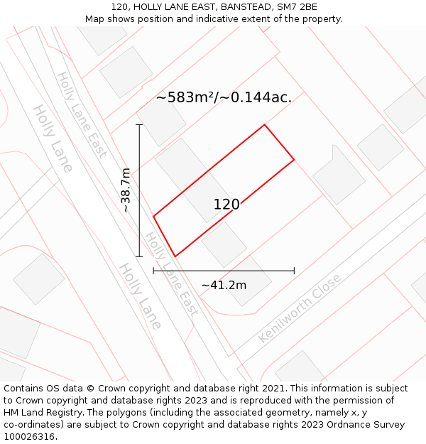 120, HOLLY LANE EAST, BANSTEAD, SM7 2BE: Plot and title map