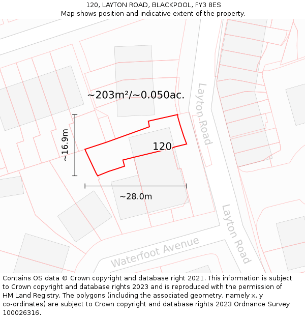 120, LAYTON ROAD, BLACKPOOL, FY3 8ES: Plot and title map