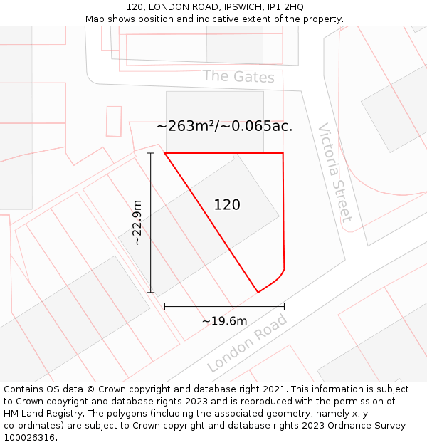 120, LONDON ROAD, IPSWICH, IP1 2HQ: Plot and title map