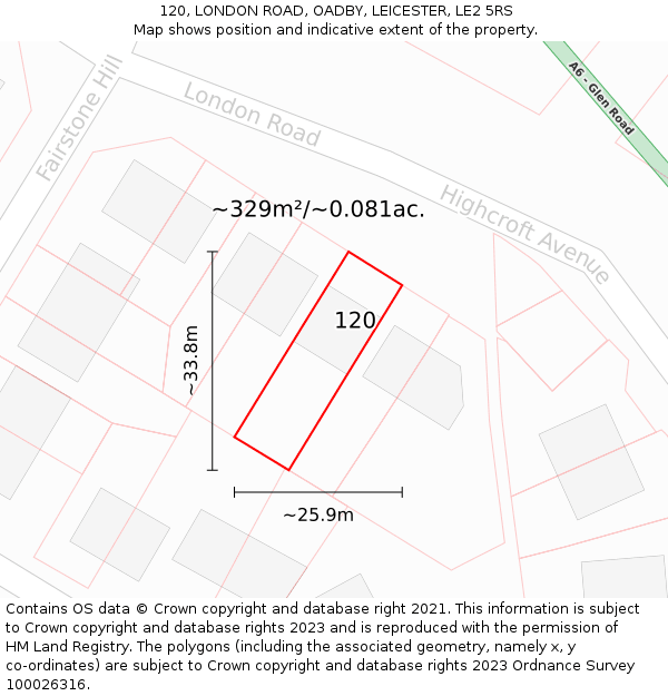 120, LONDON ROAD, OADBY, LEICESTER, LE2 5RS: Plot and title map