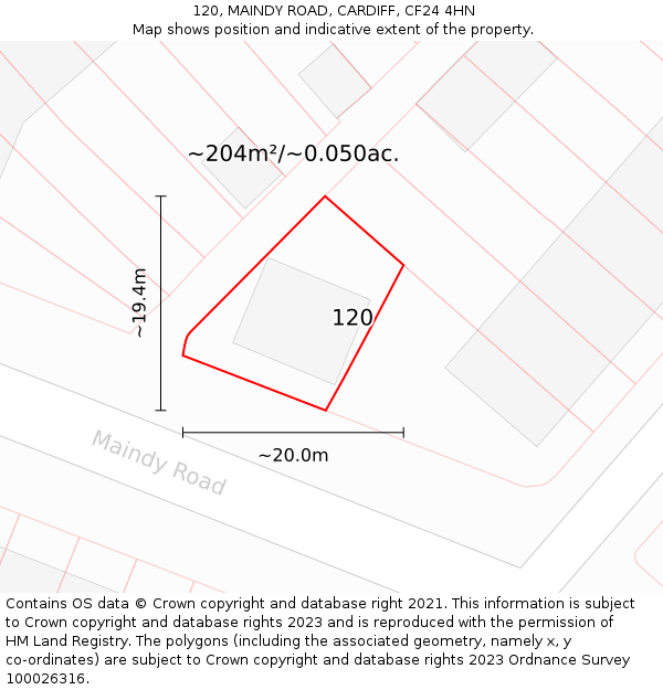 120, MAINDY ROAD, CARDIFF, CF24 4HN: Plot and title map