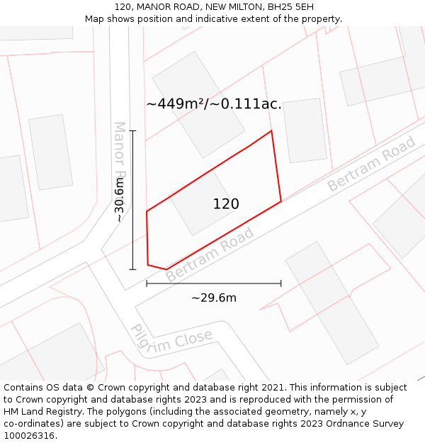 120, MANOR ROAD, NEW MILTON, BH25 5EH: Plot and title map