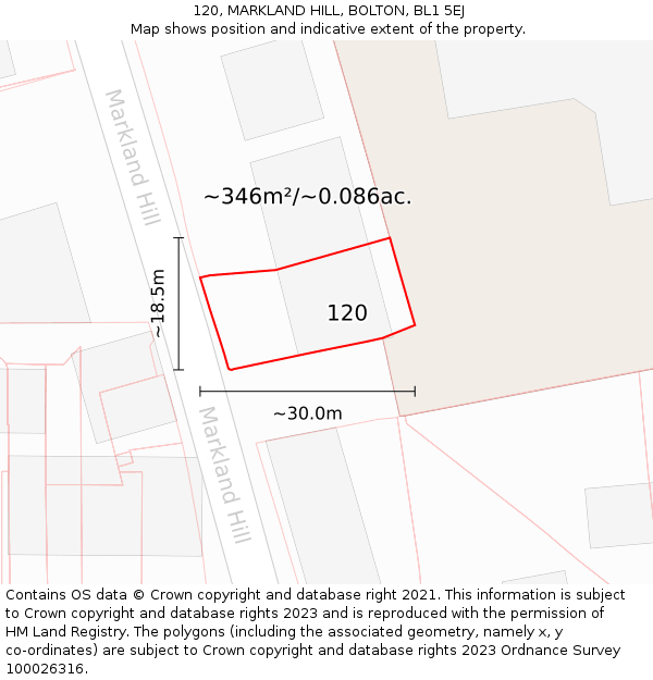 120, MARKLAND HILL, BOLTON, BL1 5EJ: Plot and title map