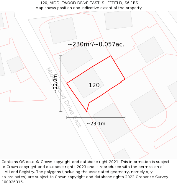 120, MIDDLEWOOD DRIVE EAST, SHEFFIELD, S6 1RS: Plot and title map