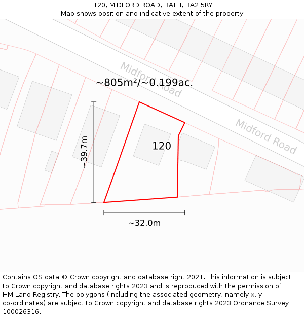 120, MIDFORD ROAD, BATH, BA2 5RY: Plot and title map