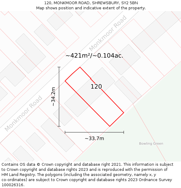 120, MONKMOOR ROAD, SHREWSBURY, SY2 5BN: Plot and title map