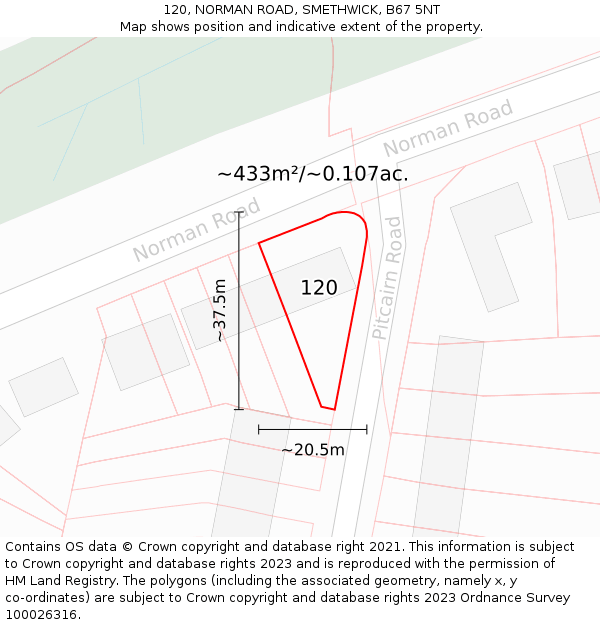 120, NORMAN ROAD, SMETHWICK, B67 5NT: Plot and title map