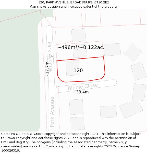 120, PARK AVENUE, BROADSTAIRS, CT10 2EZ: Plot and title map