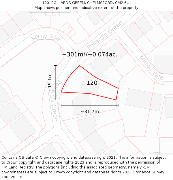 120, POLLARDS GREEN, CHELMSFORD, CM2 6UL: Plot and title map