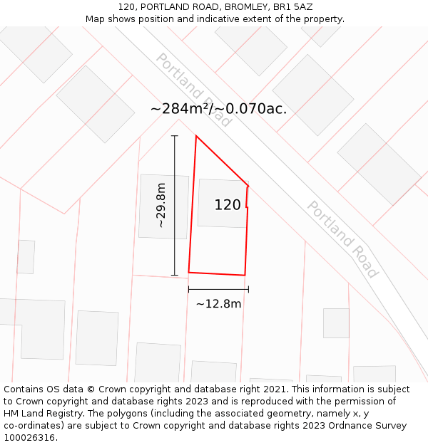 120, PORTLAND ROAD, BROMLEY, BR1 5AZ: Plot and title map