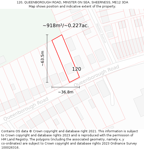 120, QUEENBOROUGH ROAD, MINSTER ON SEA, SHEERNESS, ME12 3DA: Plot and title map