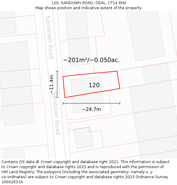 120, SANDOWN ROAD, DEAL, CT14 6NX: Plot and title map