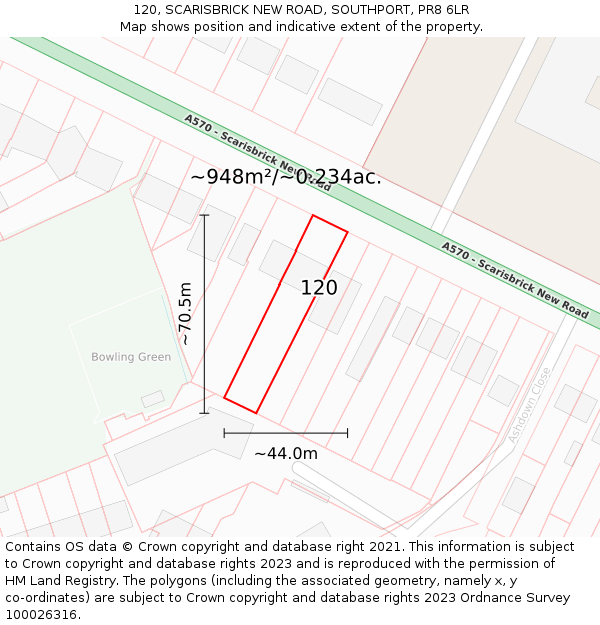 120, SCARISBRICK NEW ROAD, SOUTHPORT, PR8 6LR: Plot and title map