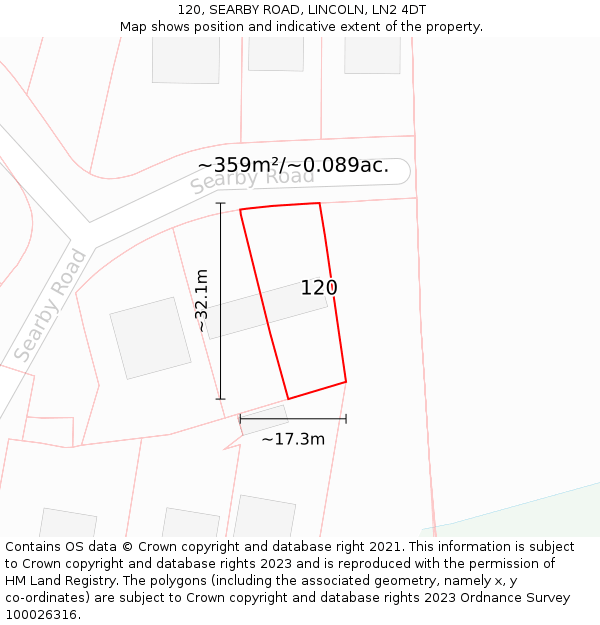 120, SEARBY ROAD, LINCOLN, LN2 4DT: Plot and title map
