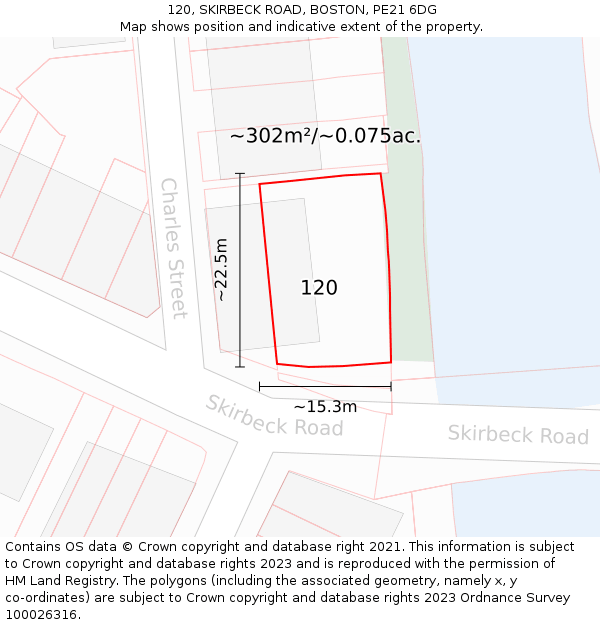 120, SKIRBECK ROAD, BOSTON, PE21 6DG: Plot and title map