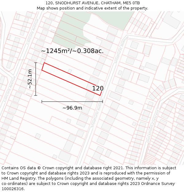 120, SNODHURST AVENUE, CHATHAM, ME5 0TB: Plot and title map