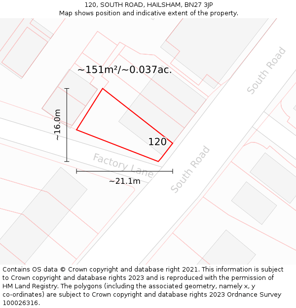 120, SOUTH ROAD, HAILSHAM, BN27 3JP: Plot and title map